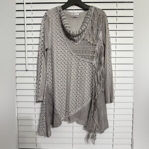 Feratelli asymmetrical lace tunic ribbed patch work  artsy boho top size XL